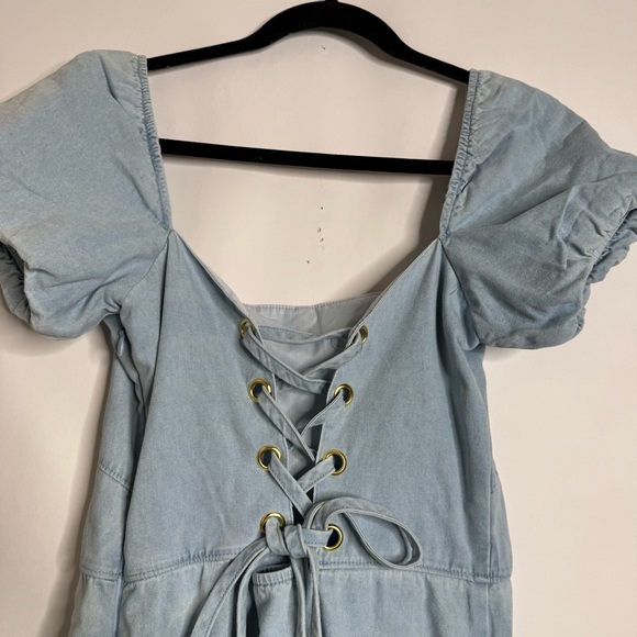 NWT Show Me Your Mumu London Lace Up Dress in Sea Spritz denim size Small - Picture 6 of 14